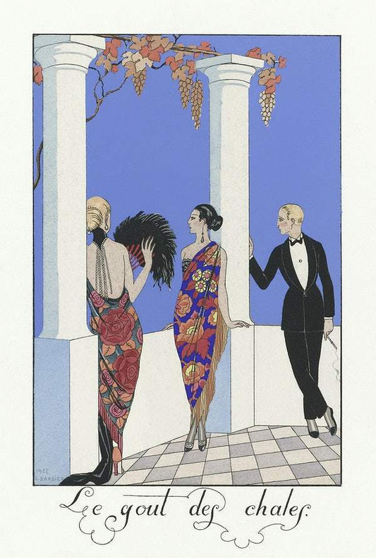 Le gout des chales: France (1923) fashion illustration by George Barbier