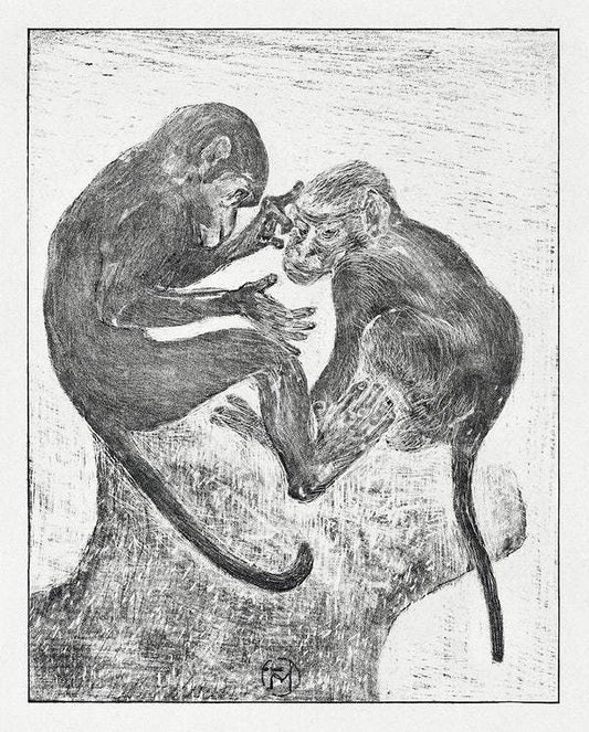 Twee vlooiende apen (1878–1917) print in high resolution by Theo van Hoytema