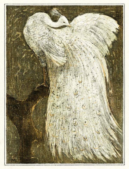 Witte pauw op tak (1878–1910) print in high resolution by Theo van Hoytema