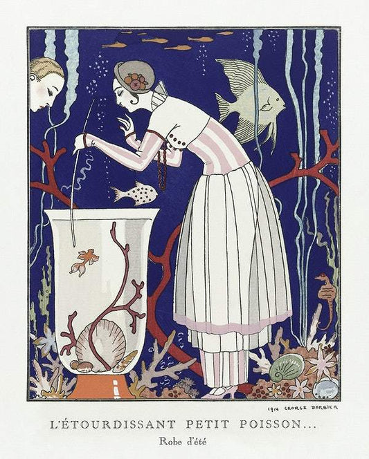 L'étourdissant petit poisson: Robe d'été (1914) fashion illustration by George Barbier.