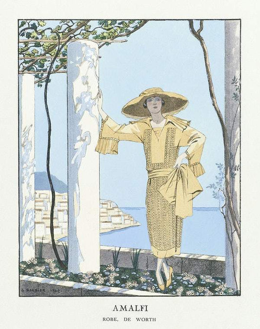 Amalfi. Robe, de Worth from Gazette du Bon Ton (1922) fashion illustration by George Barbier