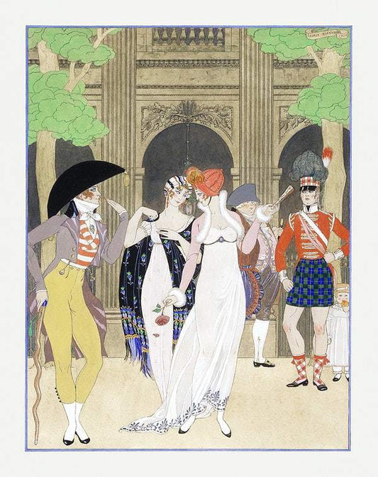 La Merveilleuse au Palais Royal (1921) fashion illustration in high resolution by George Barbier.