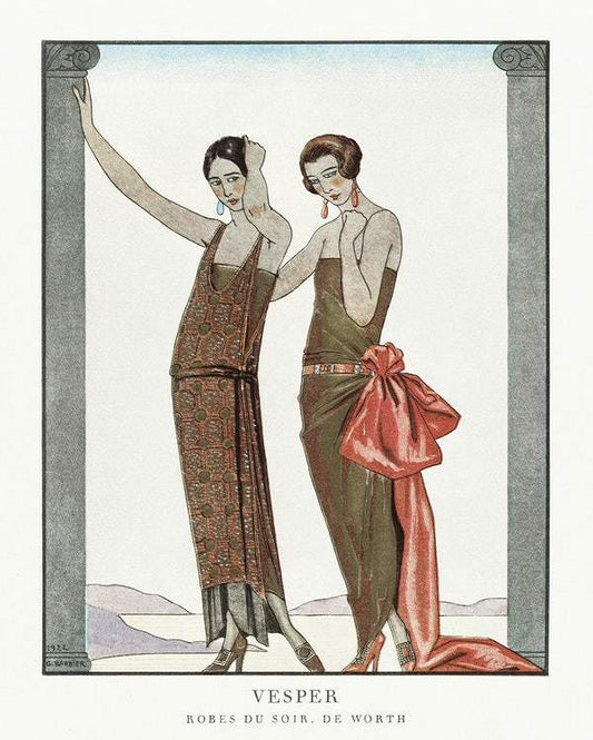 Vesper / Robes du soir, de Worth (1922) fashion illustration by George Barbier