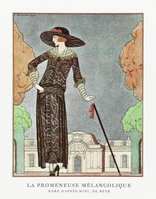 La promeneuse mélancolique, Robe d'après-midi, de Beer (1922) fashion illustration in high resolution by George Barbier