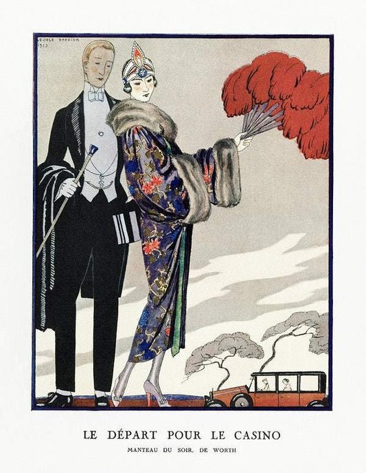 Le départ pour le casino, (1923) fashion illustration by George Barbier