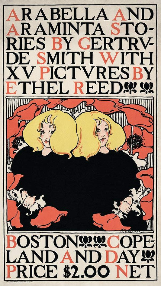 Arabella and Araminta Stories (1895) Art Nouveau poster by Ethel Reed