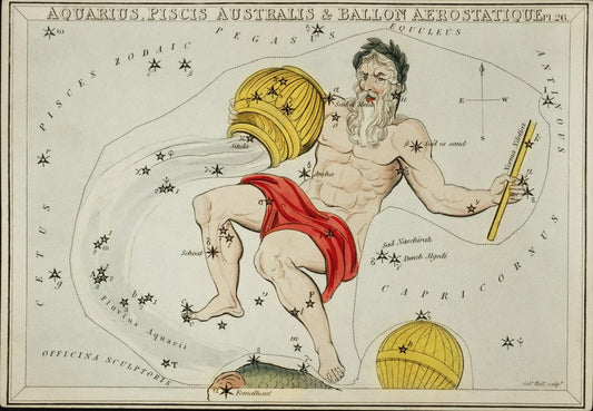 Sidney Hall’s (1831) astronomical chart illustration of the zodiacs Aquaris, et al