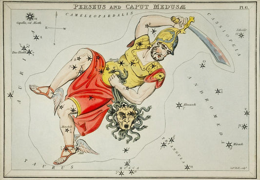 Sidney Hall’s (1831) astronomical chart illustration of the Perseus and the Caput Medusae