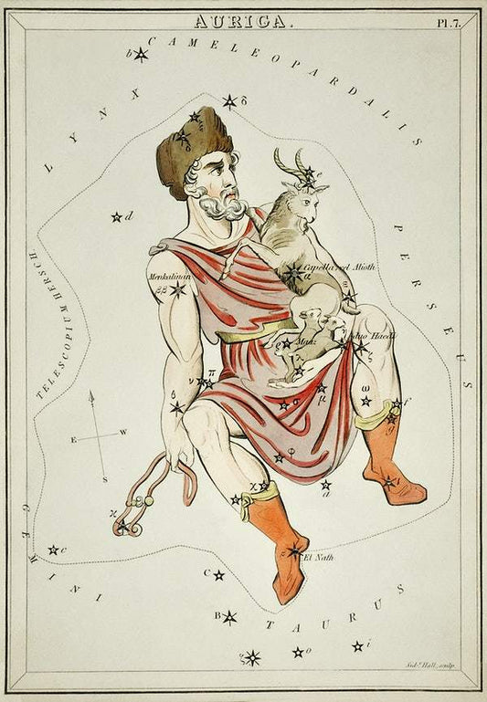 Sidney Hall’s (1831) astronomical chart illustration of the Auriga