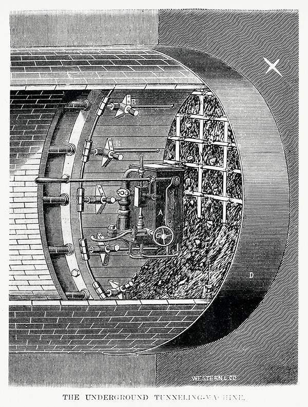 Underground tunneling-machine by New York Parcel Dispatch Company (1872)