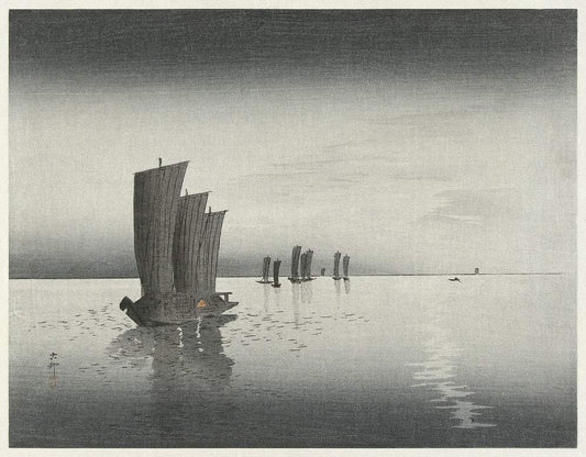 Fishing boats at dusk (1900-1920) by Ohara Koson