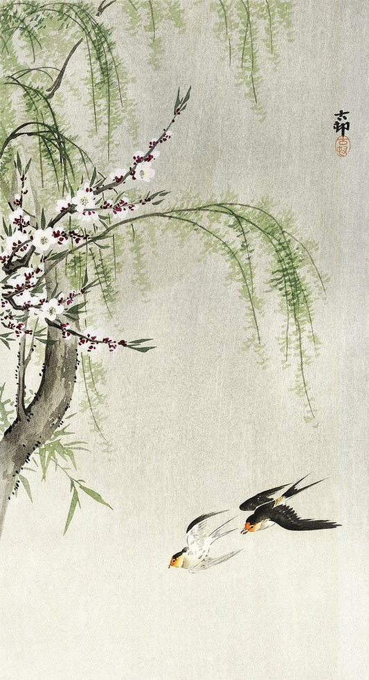 A Swallows in flight (1900 - 1930) by Ohara Koson