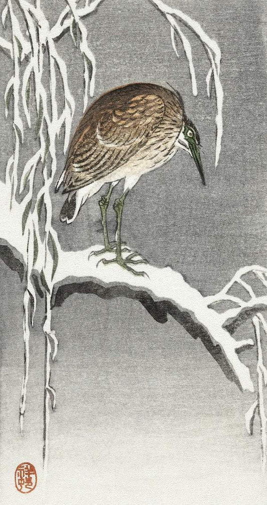 A Heron on snowy tree branch (1925 - 1936) by Ohara Koson