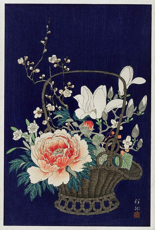 Bamboo flower basket (1932) by Ohara Koson