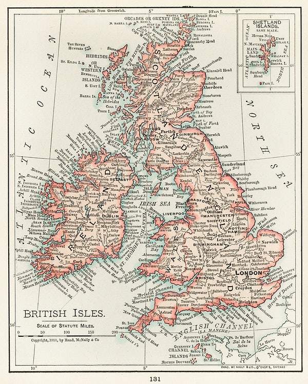 Universal Atlas of the World, A cartographic map of the British Isles