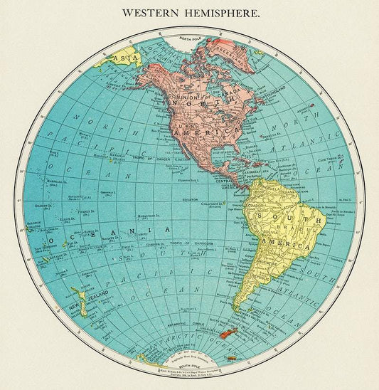 Western Hemisphere, World Atlas by Rand, McNally and Co. (1908)