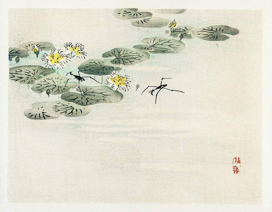 Water striders in a lotus pond by Kōno Bairei (1913)