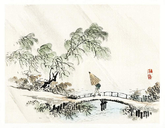 A man crossing the bridge by Kōno Bairei (1913)