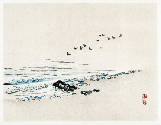 Beach scenery by Kōno Bairei (1913)