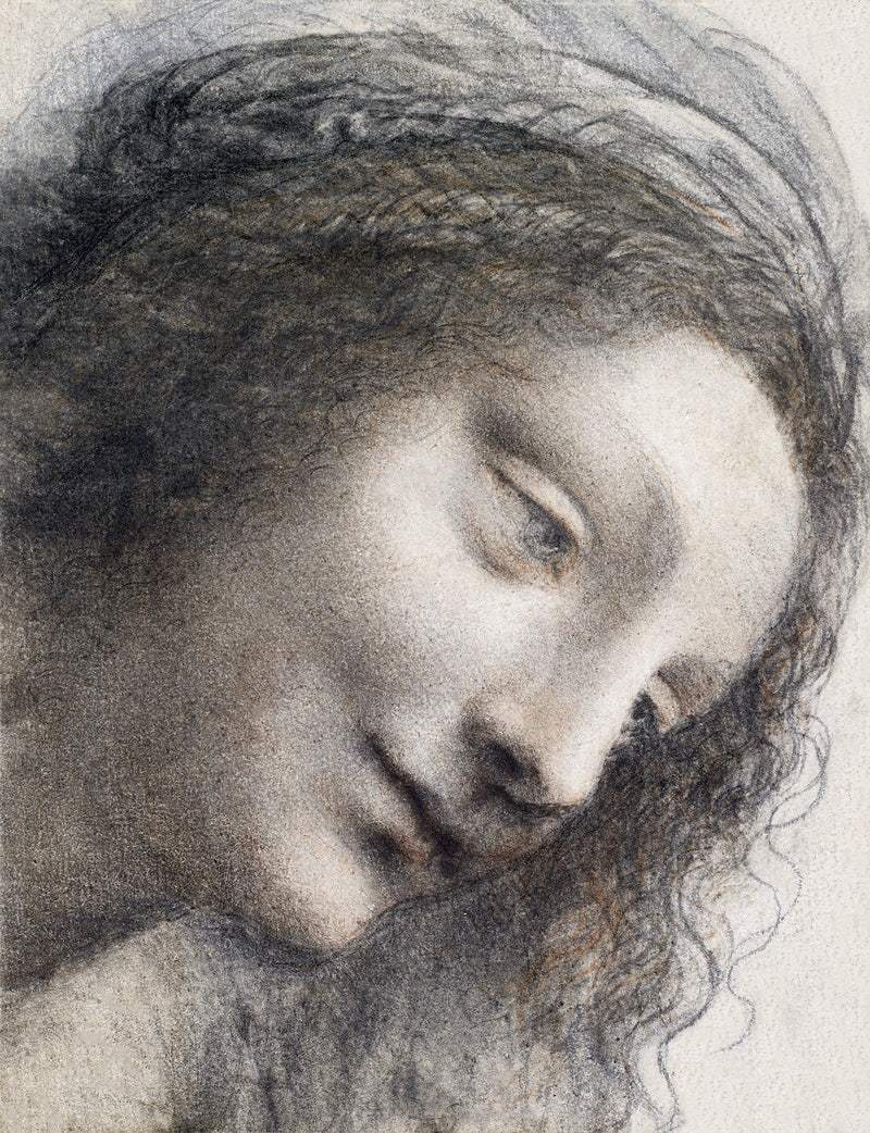 The Head of the Virgin in Three-Quarter View Facing Right (ca. 1510–1513) by Leonardo da Vinci.