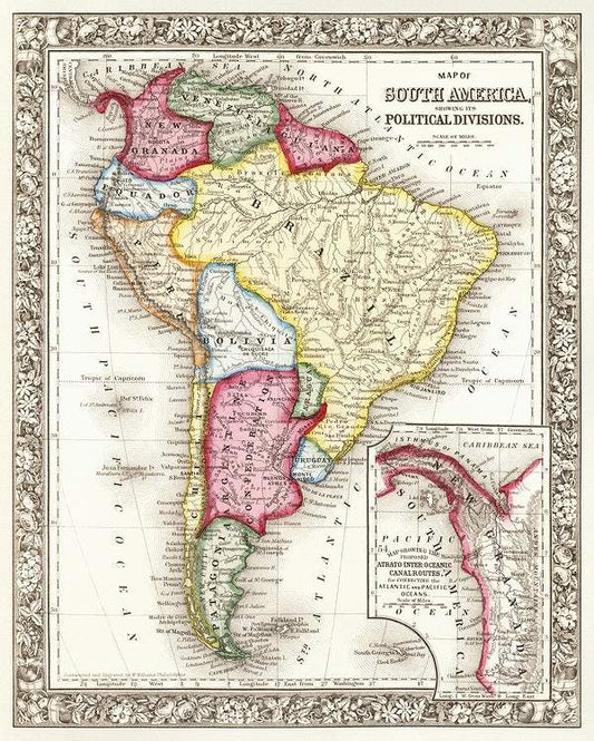Map of South America, showing its political divisions (1863)