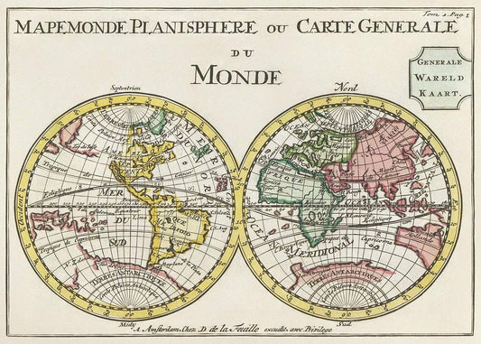 Wereldkaart Mapemonde planisphere ou carte generale du monde (1735)