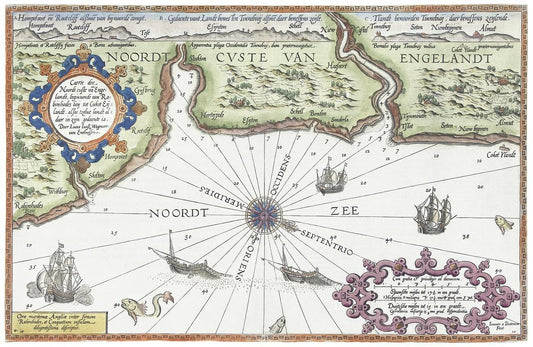 Kaart van de noordkust van Engeland bij Newcastle upon Tyne (1580–1583)