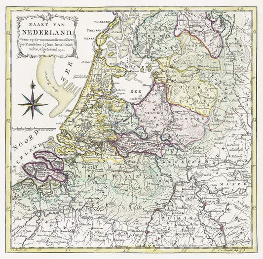 A Kaart van Nederland met de marsroutes van het Franse leger (1792) by Cornelis van Baarsel(Copy)