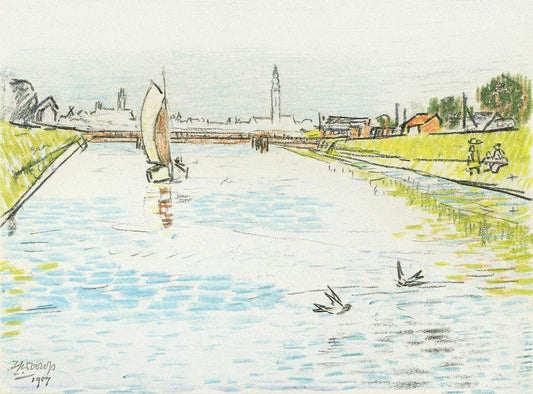 View of a Canal with a Sailing Ship (1907) by Jan Toorop