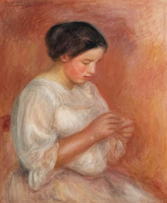 Woman Sewing (1908) by Pierre-Auguste Renoir
