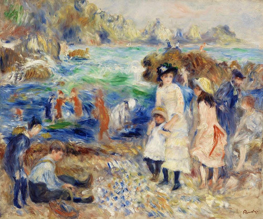 Children on the Seashore, Guernsey (Enfants au bord de la mer Ã Guernesey) (1883) by Pierre-Auguste Renoir