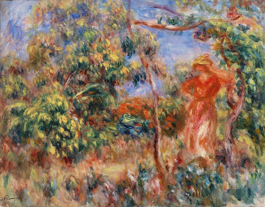 Woman in Red in a Landscape (1917) by Pierre-Auguste Renoir