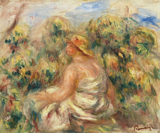 Woman with Hat in a Landscape (1918) by Pierre-Auguste Renoir