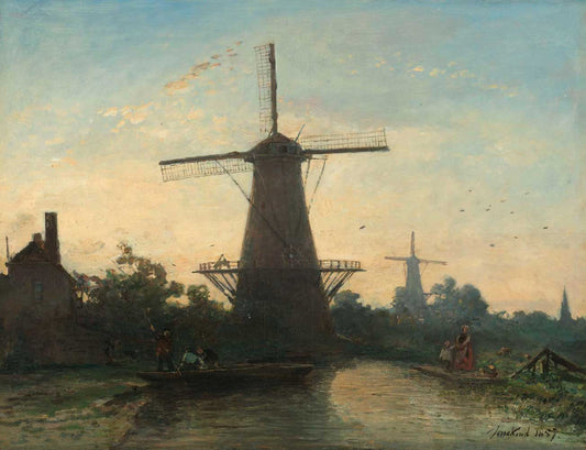 Windmills near Rotterdam by Johan Barthold Jongkind 1855